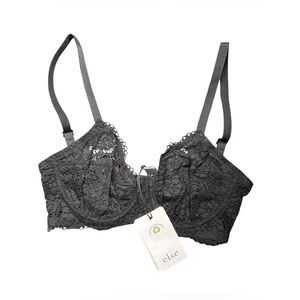 ELSE LINGERIE eco friendly black scalloped lace peony underwire full cup bra 32B